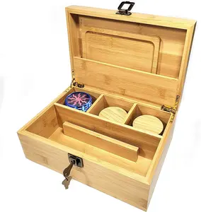 Large Bamboo Storage Box for Home Smell Proof Storage -Premium Removable Tray and All Accessories