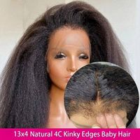 Perruques Lace Front 13x4 en Cheveux Humains Kinky Straight Yaki, Densité 180%, Perruque Frontale HD Transparente Pré-Pluckée pour Femmes Noires