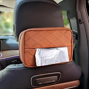 DS2944, funda de caja de pañuelos de cuero Pu para asiento trasero de coche, con banda elástica servilletero, soporte para toallas de papel, soporte para pañuelos de coche