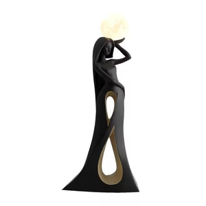 Lampe sur pied en forme de sculpture de femme abstraite, en résine argentée, lumière LED lunaire, statue d'art moderne, décoration d'intérieur pour salon, entrée - Product Image 4