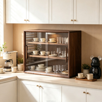 Vitrine en noyer massif avec portes coulissantes en verre, éclairage LED et étagère intérieure, faible MOQ, distributeur en gros, importateur