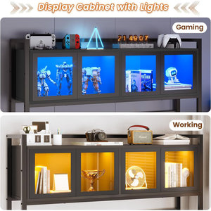 AJUNION L字型ゲームデスクRGB LEDライトリバーシブルコンピューターデスクディスプレイキャビネット付きペグボードホームオフィス用 - Product Image 6