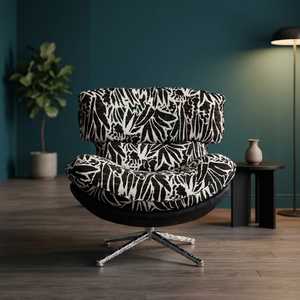Modern Egg Chair Fabric Black White Pattern Solid Back Revolving Living Room Furniture Metal Legs Midcentury Style - Product Image 3