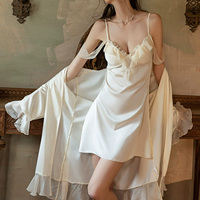 Robe de nuit en satin respirante et solide, dos nu en V profond, avec coussinets push-up, ensemble de vêtements d'intérieur à nouer X6665