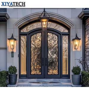 Xiyatech khu dân cư nhà rèn sắt phía trước cửa đôi bên ngoài lối vào Màu Đen Đôi cửa sắt rèn - Product Image 5