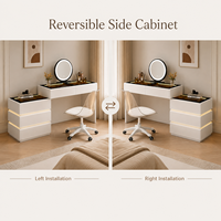 Ensemble de coiffeuse moderne avec miroir éclairé à intensité réglable et armoire de rangement réversible pour chambre et salle de bain