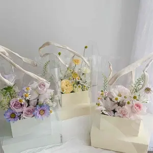 Aotrm — boîte à fleurs en plastique Transparent, compartiment rose rectangulaire pour femmes, boîtes cadeaux de saint-valentin avec poignée