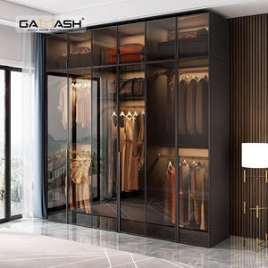 Maßgefertigte Garderobenmöbel Kleideraufbewahrungsschrank Begehbarer Kleiderschrank Schwarzer Garderobenschrank Kleiderschrank mit Glastür - Product Image 1