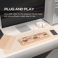 Teclado de Computadora con Cable OEM ODM, Teclas Redondas, Estilo Retro de Máquina de Escribir, Tamaño Completo, USB Plug and Play para Laptop y Escritorio