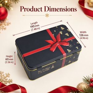 Rectangular Tinplate Gift <b>Box</b> Clamshell <b>Metal</b> Can Black Red Ribbon Holiday Packaging for Biscuit Cosmetic Gift - Product Image 3