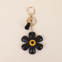 Breloque de sac en cuir PU tendance avec motif floral, pendentif décoratif au design simple pour sac à main et bagages quotidiens
