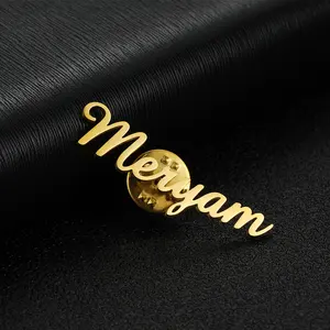 Broche com logotipo personalizado, broche personalizado com nome em aço inoxidável, broche de metal para segurança dos homens e mulheres