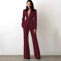 Costume pour femme 2 pièces Rouge Bouton unique Solide Slim Mariage Affaires Travail Bureau Quotidien Déplacement Décontracté Ensemble Blazer et pantalon