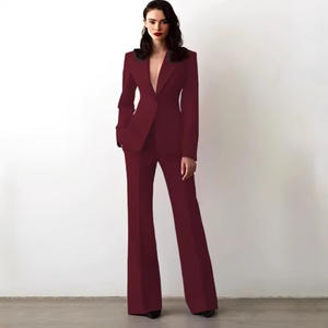 महिलाओं ने 2 टुकड़े लाल एकल बटन ठोस स्लिम विवाह कार्य कार्यालय दैनिक आकस्मिक सेट ब्लेज़र और पैंट - Product Image 4
