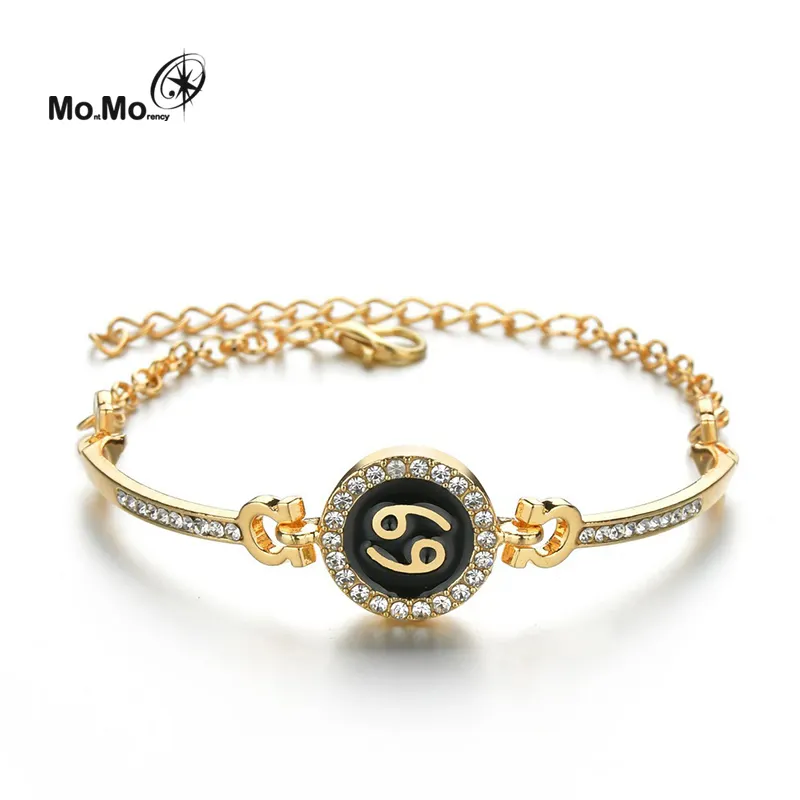 Nieuwste Ontwerp Mode 12 Zodiac Ontwerp Armband Gouden Kleur Diamant Hanger Bangle Armband Bedels Voor Vrouwen