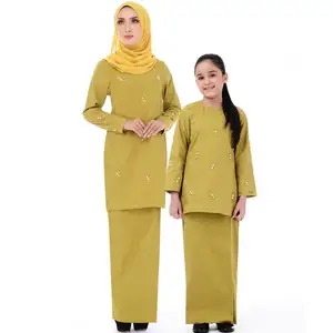 New Design Parent-Child Outfit Patchwork Baju Kurung With Children Clothes