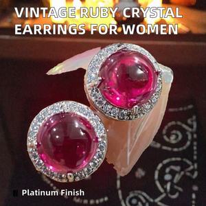 Pendientes de Cristal de Rubí Vintage, Chapados en Platino, Latón, Joyería Fina de Lujo para Mujer, Regalo de Aniversario - Product Image 2