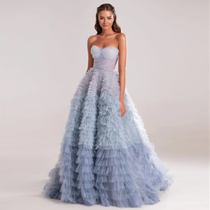 Scz082 Chic <b>Blue</b> <b>Ombre</b> Tiered Ruffles Evening <b>Dresses</b> 2023 Luxury Dubai Ball Gown Prom <b>Dress</b> for Women Wedding Party - Product Image 1