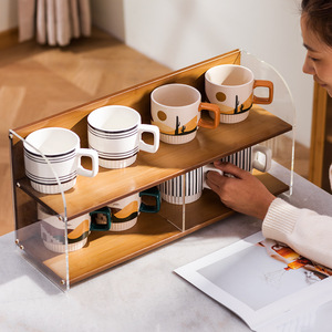Support de tasses en bambou à 2 niveaux pour organiser les mugs, tasses à thé et à café sur la table de cuisine - Product Image 2