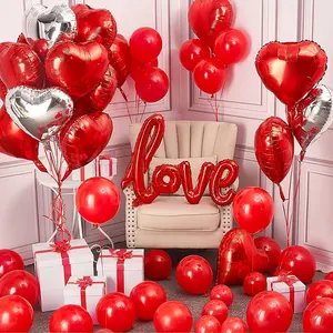 Anniversaire Saint Valentin Décoration De Fête De Mariage Ballon D'amour En Forme De Coeur Rond En Aluminium Film Globos Feuille Ballon Ensemble