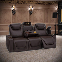 Ensemble de canapé de cinéma maison moderne en cuir véritable inclinable électrique lumières LED Table basse porte-gobelet extensible en bois