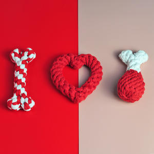 Kırmızı kalp pamuk halat Pet köpek çiğnemek sevgililer günü pamuk halat oyuncak interaktif Pet köpek çiğneme oyuncak seti peluş Chew oyuncaklar - Product Image 5