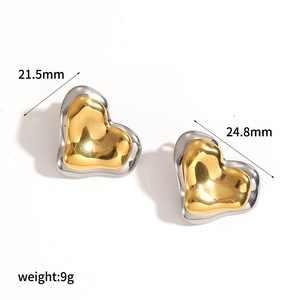 แฟชั่นทูโทนทองชุบสแตนเลสสตีลต่างหูรูปหัวใจรูปดอกไม้สำหรับผู้หญิงของขวัญเครื่องประดับ TE60495-M - Product Image 5
