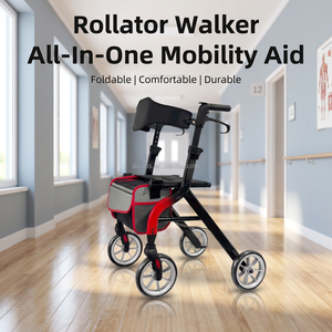 Déambulateur pliant multifonctionnel léger à 4 roues en alliage d'aluminium avec siège pour extérieur - Product Image 1