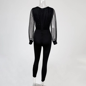 Nouvelle mode barboteuses pour femmes noir élégant <span class=keywords><strong>paillettes</strong></span> maille <span class=keywords><strong>paillettes</strong></span> fête nuit Sexy col en v pantalons longs une pièce <span class=keywords><strong>combinaison</strong></span> - Product Image 6