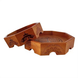 Plato octogonal de madera estilo mongol, madera maciza, hecho a mano, diseño oriental, para platos de fiesta - Product Image 2