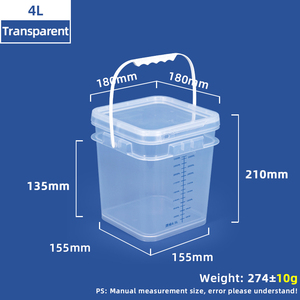 Cubo de plástico cuadrado de <span class=keywords><strong>4</strong></span> <span class=keywords><strong>litros</strong></span> y 1 galón a precio de fábrica con línea de escala para mezclar <span class=keywords><strong>pintura</strong></span> Cubo cuadrado de alta calidad con asa de tapa - Product Image 2