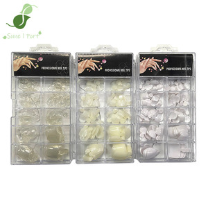 SunelPort Manucure et pédicure, couvre-<span class=keywords><strong>ongles</strong></span> carrés, boîte de 100 pièces, longueur courte, motif ciel étoilé, blanc porcelaine transparent, ABS - Product Image 1