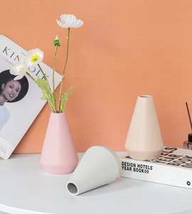 Matte <strong>Cone</strong>-shaped Abstract Desktop Ceramic Vase Decoration European Retro <strong>Small</strong> Caliber Matte White <strong>Orange</strong> Red Yellow - Product Image 5