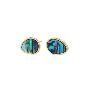 Premium 925 Sterling Silver Geometric Gold Plated Turquoise Abalone Shell Women Earrings