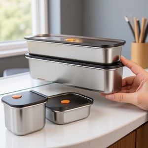 Rectangular 304 Stainless Steel Noodle <b>Storage</b> Box Airtight <b>Kitchen</b> <b>Container</b> For Grain And Cereal - Product Image 1