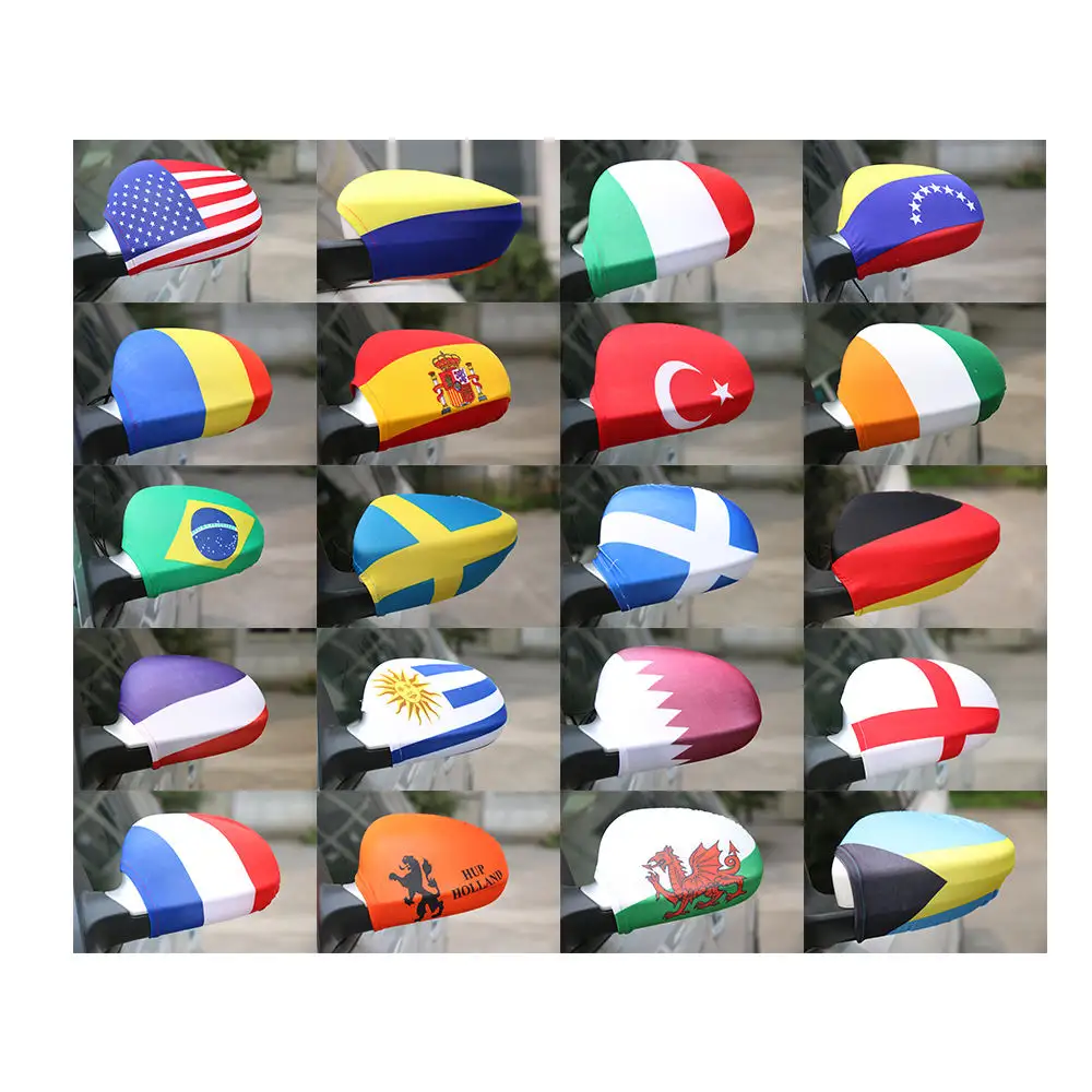 Vente en gros 26cm * 28cm Couverture de rétroviseur de voiture de haute qualité Drapeaux du monde Décorés Couverture de rétroviseur latéral de voiture Spandex Chaussettes de rétroviseur d'aile de voiture