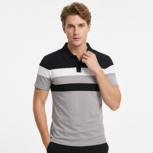 Freandy Sports Men's Color Block Polo Shirt Short Sleeve Knitted Regular <b>Fit</b> Breathable Casual Tee Custom Cotton - Product Image 1
