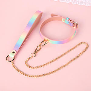 Nuevo Arco Iris PU cuero Collar Bondage juego para adultos sexo Collar y correa parejas juguete erótico <span class=keywords><strong>BDSM</strong></span> juguetes de estimulación Sexual - Product Image 3
