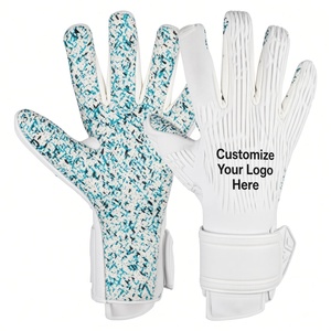 Gants de gardien de but de football de haute qualité avec impression par sublimation, motif blanc et bleu, doigts entièrement couverts, matériau PU - Product Image 1