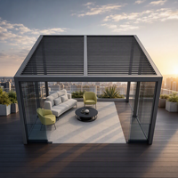 Gazebo motorisé en aluminium améliorable et résistant au vent, conçu pour une utilisation extérieure en maison intelligente évolutive