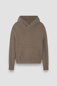 Sweat à capuche en tricot à col châle pour <span class=keywords><strong>homme</strong></span> en brun taupe <span class=keywords><strong>Pull</strong></span> à capuche avec poche kangourou en mélange de laine d'<span class=keywords><strong>alpaga</strong></span> douce - Product Image 2