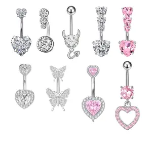 Gaby Hot Sale Silver 316L Surgical Steel Piercing Jewelry Heart Butterfly Shape Navel Belly Piercing Belly Button Rings Jewelry
