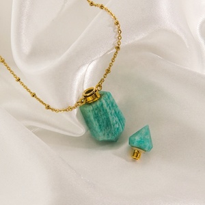 Botol parfum minyak esensial kalung liontin batu alami mata harimau Amethyst Quartz mawar perhiasan penyembuhan baja tahan karat emas - Product Image 4