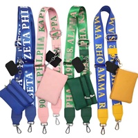 Tas Selempang Twill dengan Pesona Huruf Yunani Delta Zeta SGR Sorority yang Dapat Disesuaikan, Dilengkapi Kantong Kecil dengan Ritsleting dan Tali Webbing