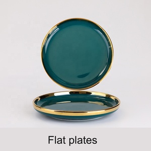 Platos DE BODA personalizados verde pavo real, juego de vajilla de cerámica de porcelana hecha <span class=keywords><strong>a</strong></span> <span class=keywords><strong>mano</strong></span>, vajilla - Product Image 6
