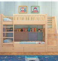 Lits doubles modernes Murphy bleu rose Rangement en bois de pin Lits superposés pour enfants en bas âge pour garçons