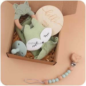Anneau de dentition en silicone pour bébé <span class=keywords><strong>attache</strong></span>-sucette en chaîne 5 ensembles dans une boîte coffret cadeau de dentition pour bébé - Product Image 1