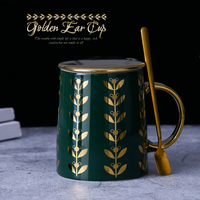 Mug en Porcelaine Dorée Motif Épis de Blé, Style Américain, pour Café, Lait, Thé, Petit-Déjeuner, Cadeau de Bureau, 380ml - Vente en Gros