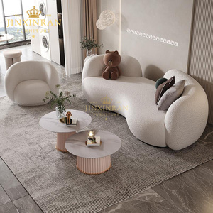 Set di Divani Moderni in Stile Nordico, Lussuoso Divano Curvo in Tessuto Bouclé e Lana d'Agnello, Struttura in Legno, Schiuma ad Alta Densità per <span class=keywords><strong>Arredamento</strong></span> <span class=keywords><strong>Soggiorno</strong></span> - Product Image 2