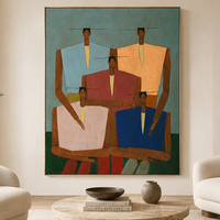 Peinture à l'huile abstraite sur toile, portrait pyramidal, cinq figures, style folk moderne, tunique, taille personnalisée, vente en gros directe usine